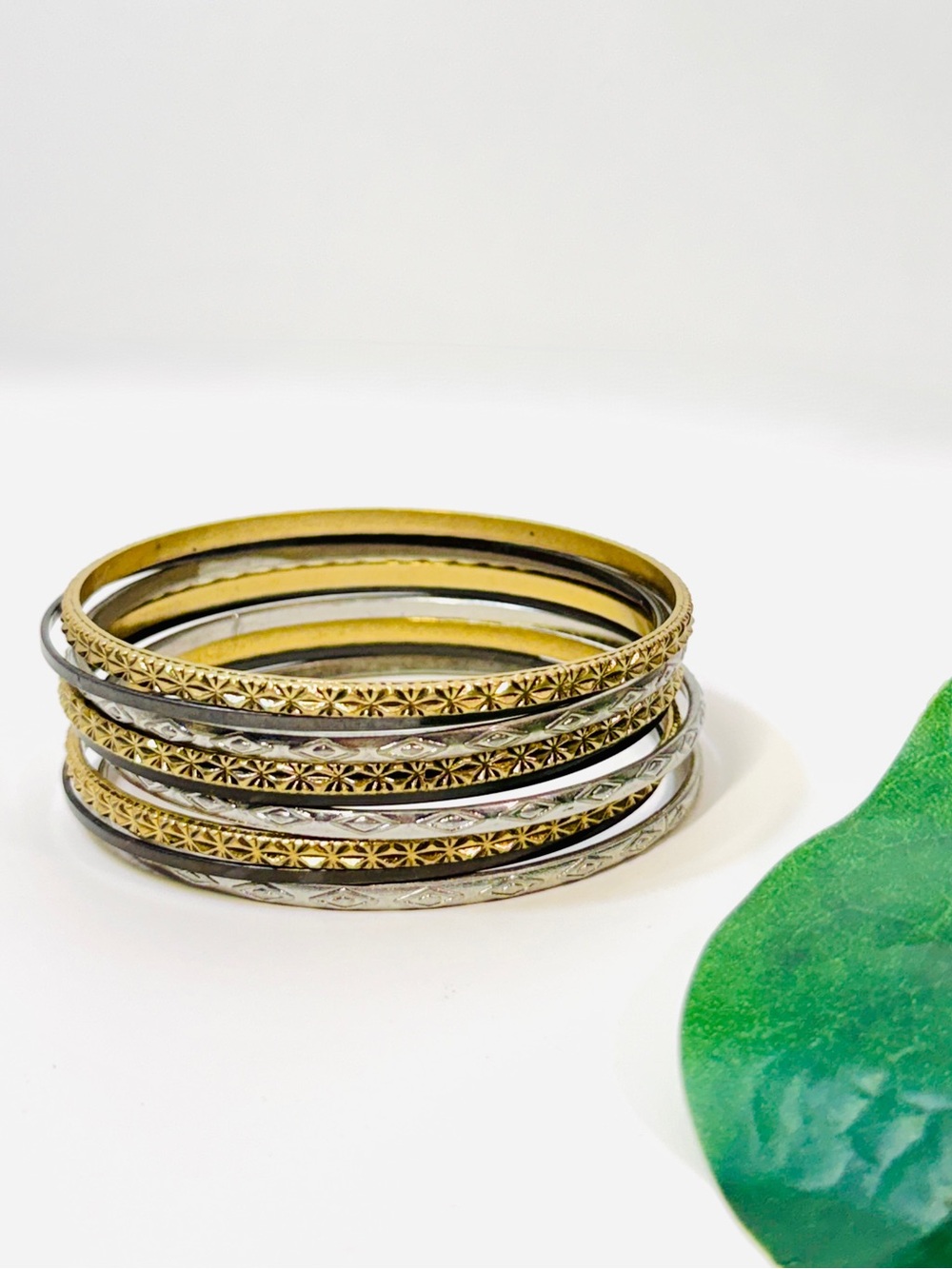 Mixed Metal Gold Silver Gunmetal 9-Piece Bangle Bracelet Stack NWT
